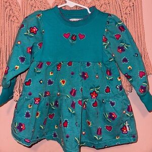 Vintage Gymboree Teal Dress with Colorful Floral Design